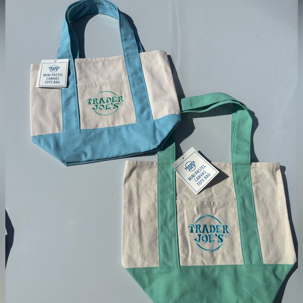 Trader Joe’s Bundle of 2 Mini Pastel Canvas Tote Bag - Light Blue and Mint Green